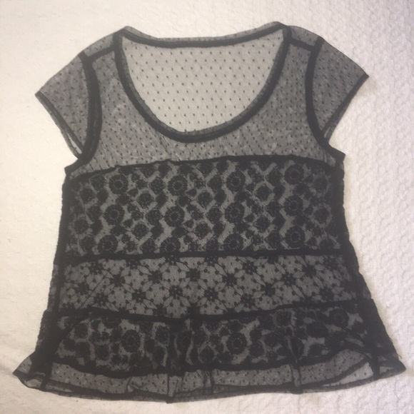 Black Sheer Printed Mesh Top - Picture 3 of 3